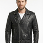 Men's Biker Brando Black Leather Jacket Style-1156 | Majestic Leather — front view | Majestic Leather UK