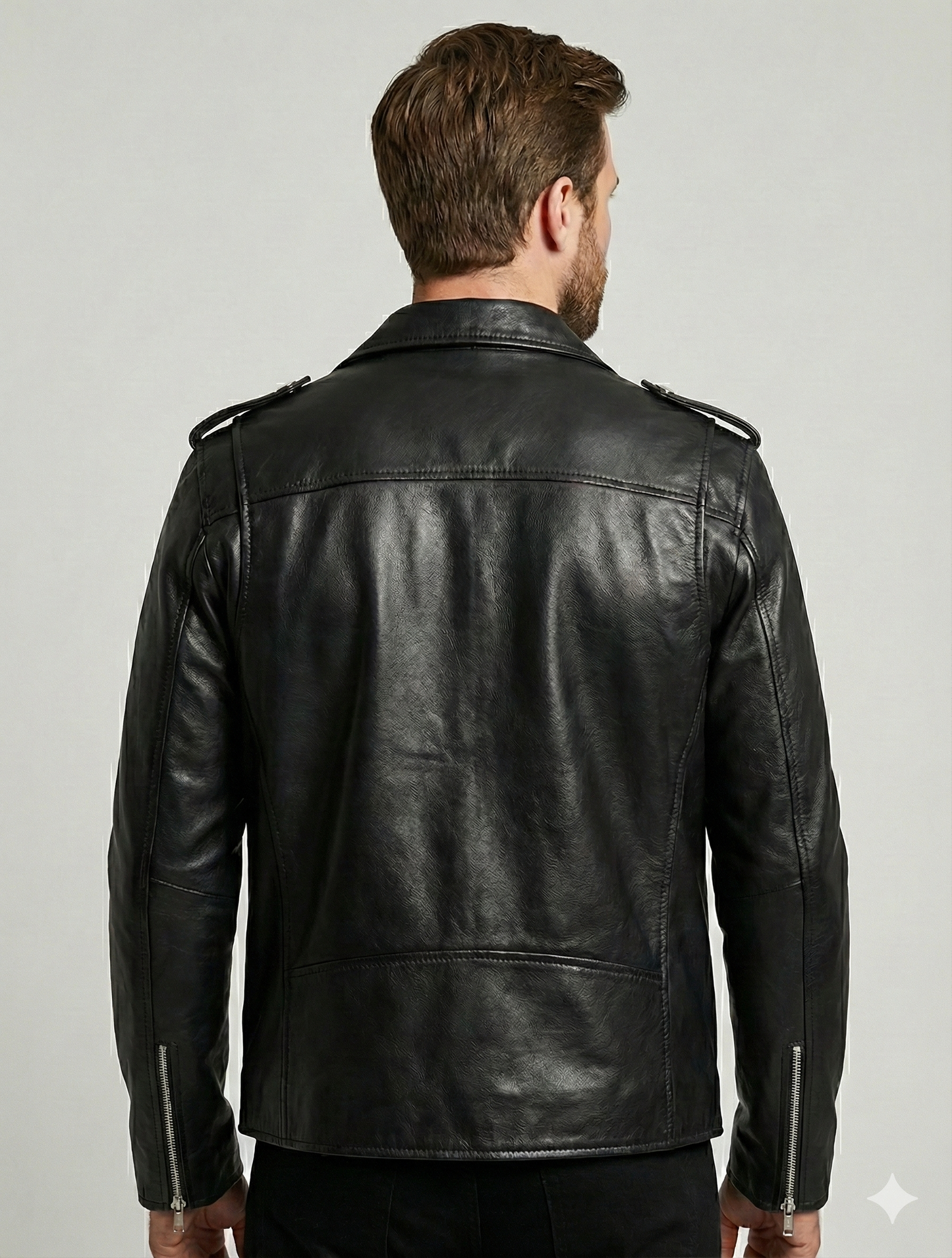 Men's Biker Brando Black Leather Jacket Style-1156 | Majestic Leather — back view | Majestic Leather UK