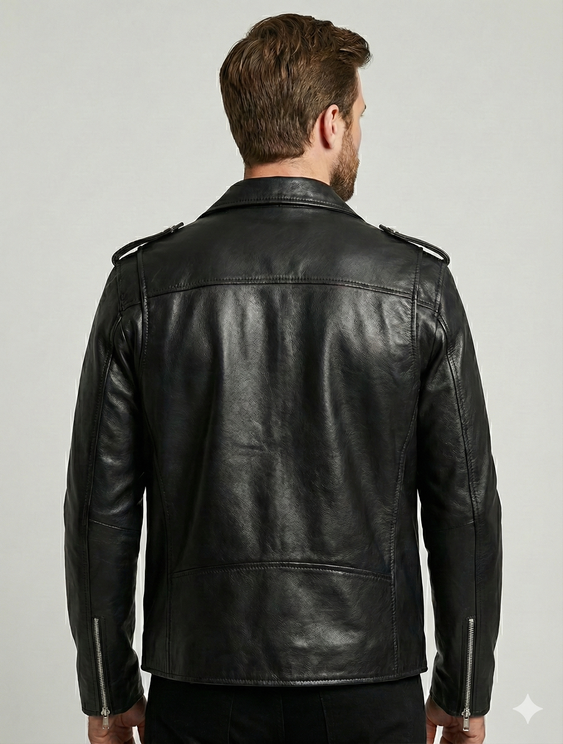 Men's Biker Brando Black Leather Jacket Style-1156 | Majestic Leather — back view | Majestic Leather UK