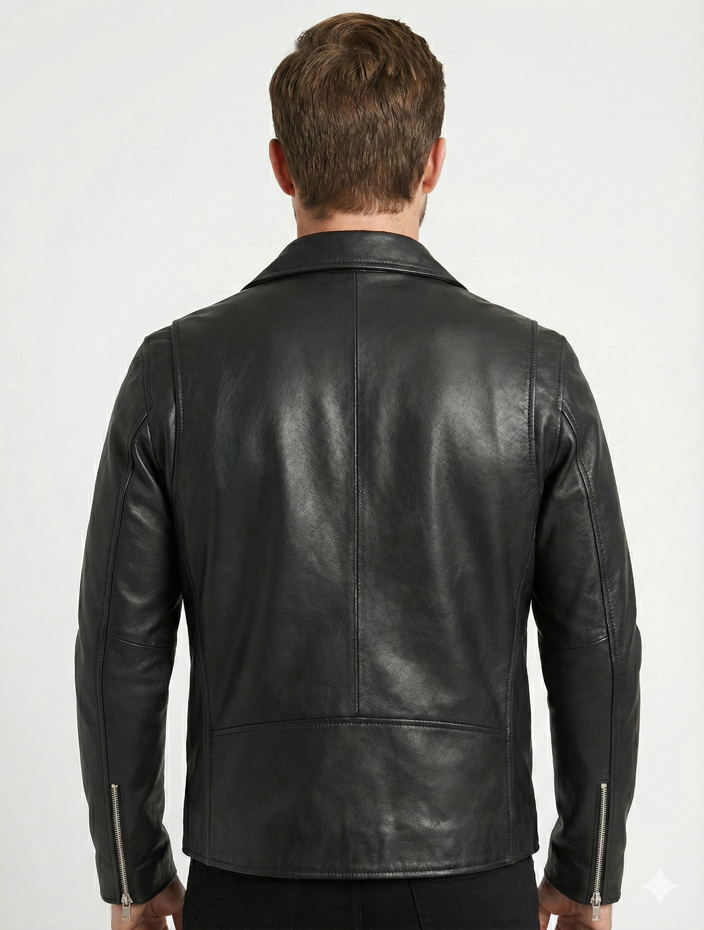 Brando Biker Cross Zip Motorcycle Real Leather Jacket | Majestic Leather — back view | Majestic Leather UK
