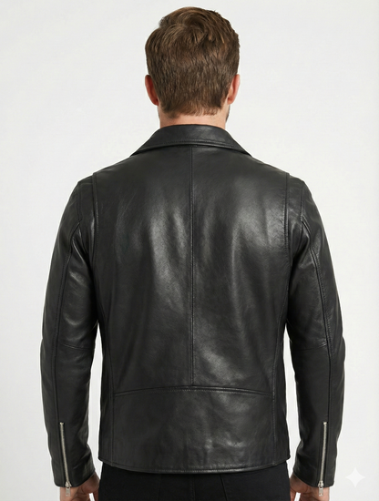Brando Biker Cross Zip Motorcycle Real Leather Jacket | Majestic Leather — back view | Majestic Leather UK