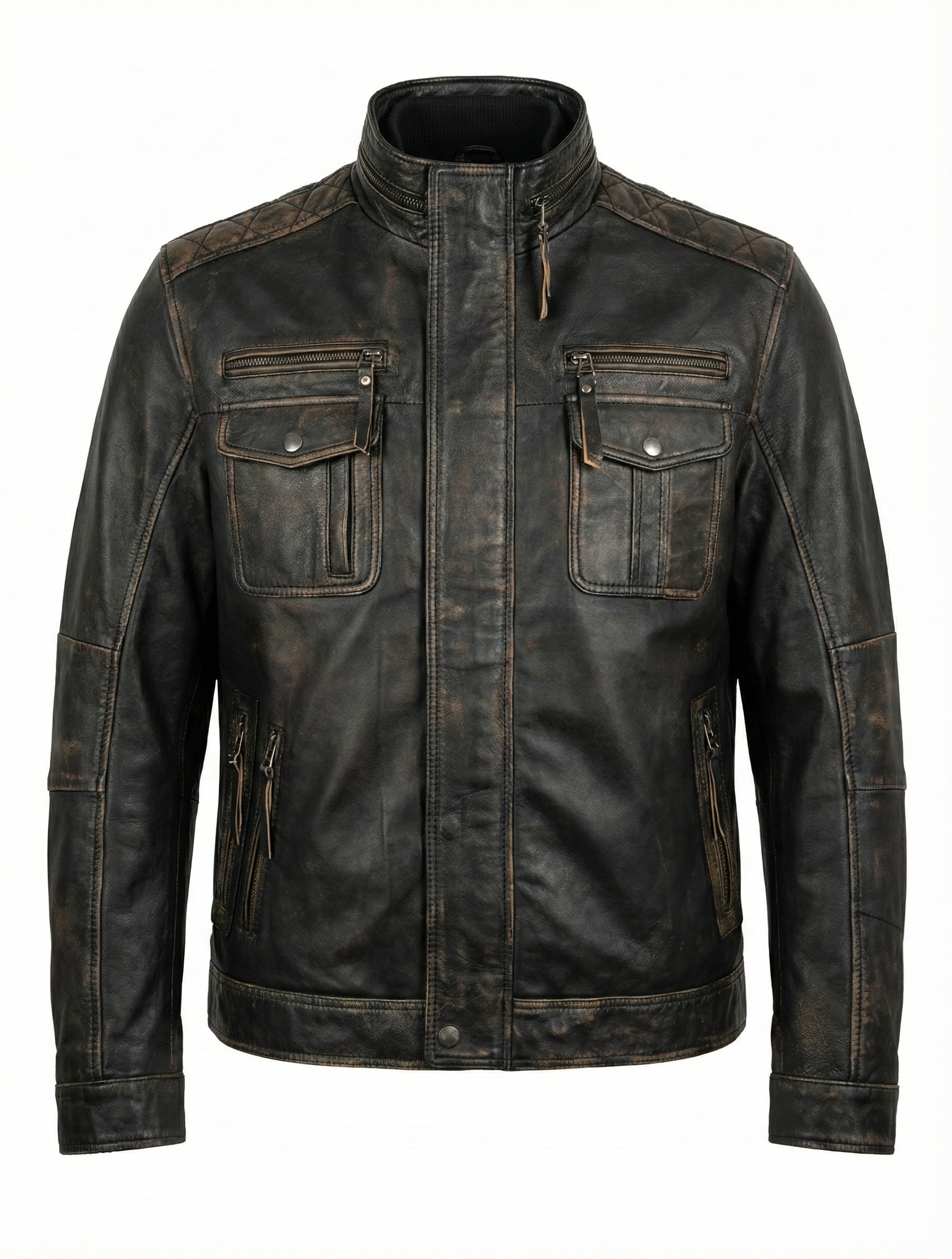 Men’s Real Leather Jacket Distress Black Lambskin INT-391 | Majestic Leather — front view | Majestic Leather UK