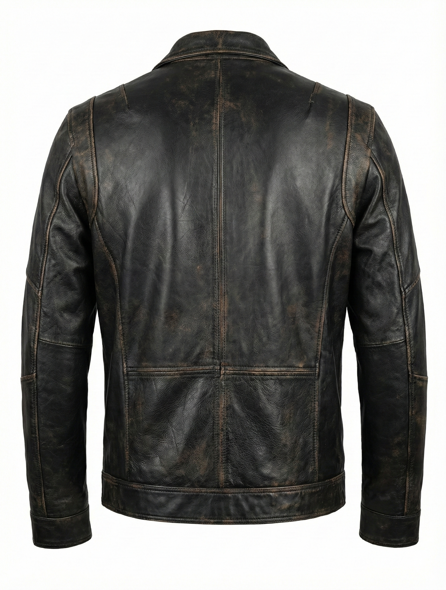 Men’s Real Leather Jacket Distress Black Lambskin INT-391 | Majestic Leather — back view | Majestic Leather UK