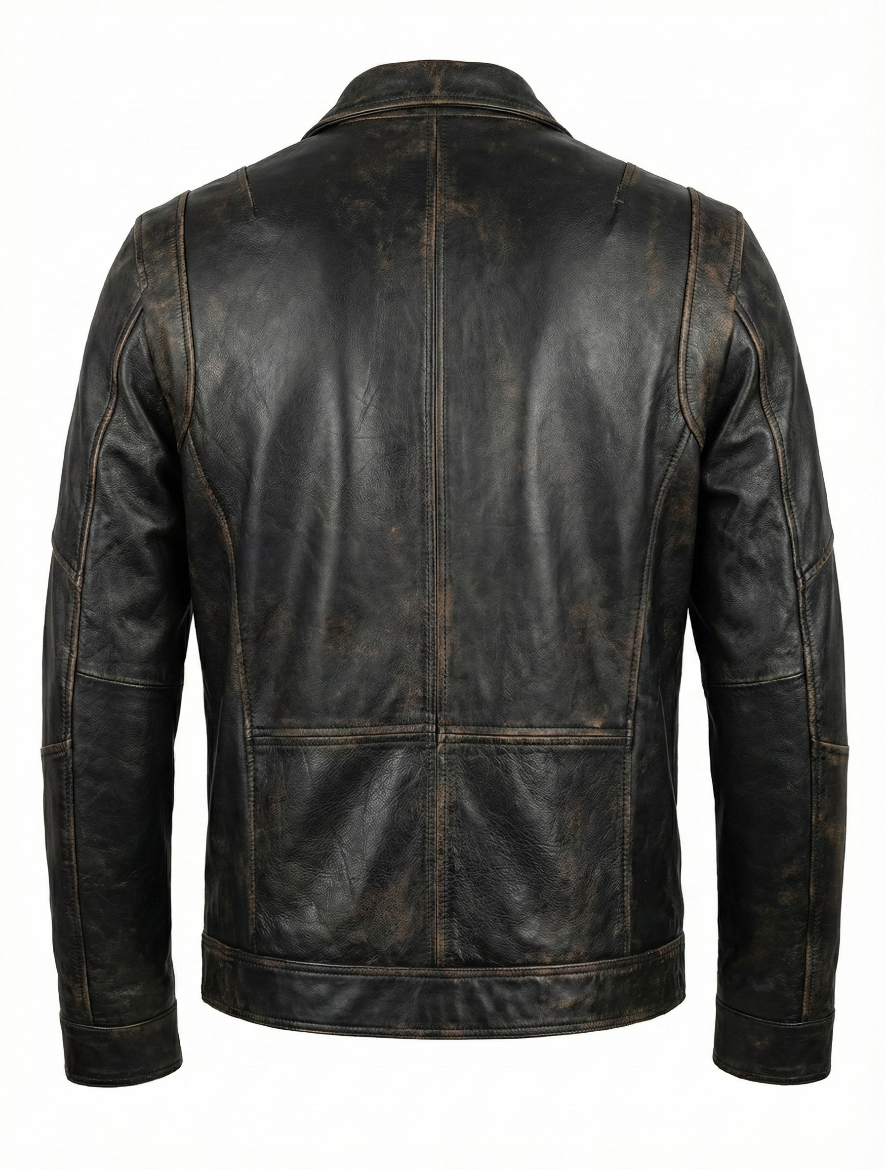 Men’s Real Leather Jacket Distress Black Lambskin INT-391 | Majestic Leather — back view | Majestic Leather UK