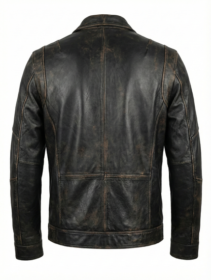 Men’s Real Leather Jacket Distress Black Lambskin INT-391 | Majestic Leather — back view | Majestic Leather UK