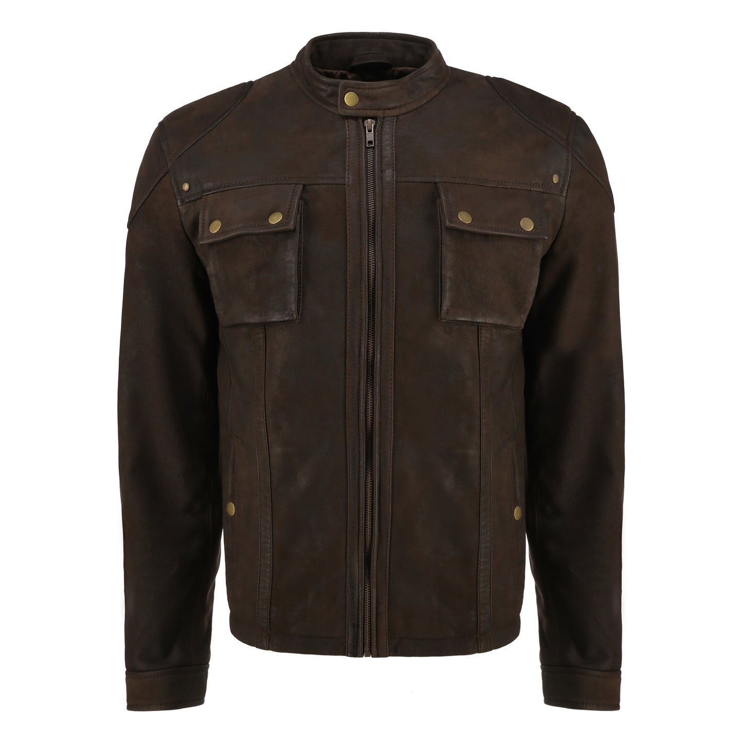 Mens Choco Brown Real Lambskin Snuff Leather Jacket | Majestic Leather — front view | Majestic Leather UK