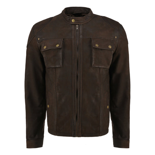 Mens Choco Brown Real Lambskin Snuff Leather Jacket | Majestic Leather — front view | Majestic Leather UK