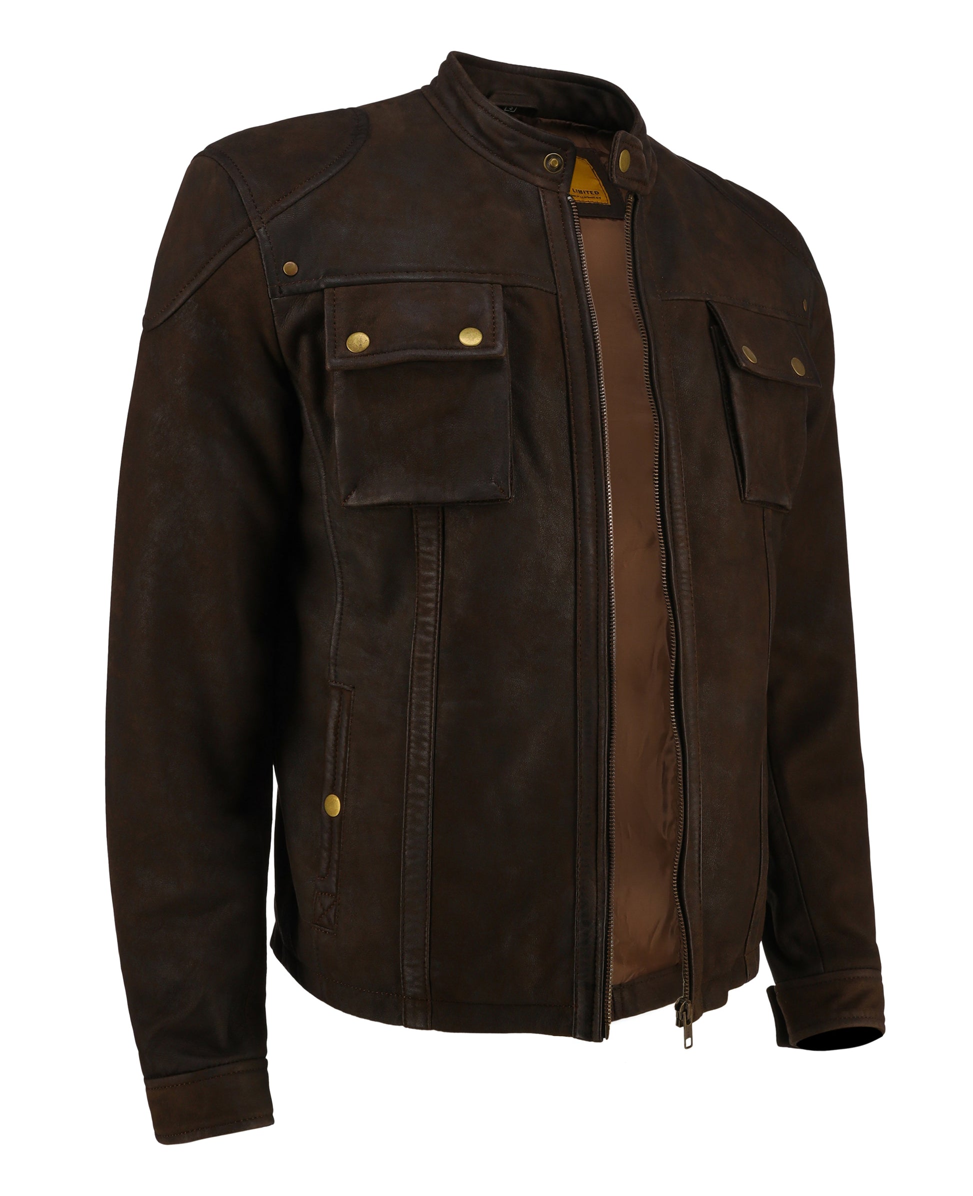 Mens Choco Brown Real Lambskin Snuff Leather Jacket | Majestic Leather — collar detail | Majestic Leather UK
