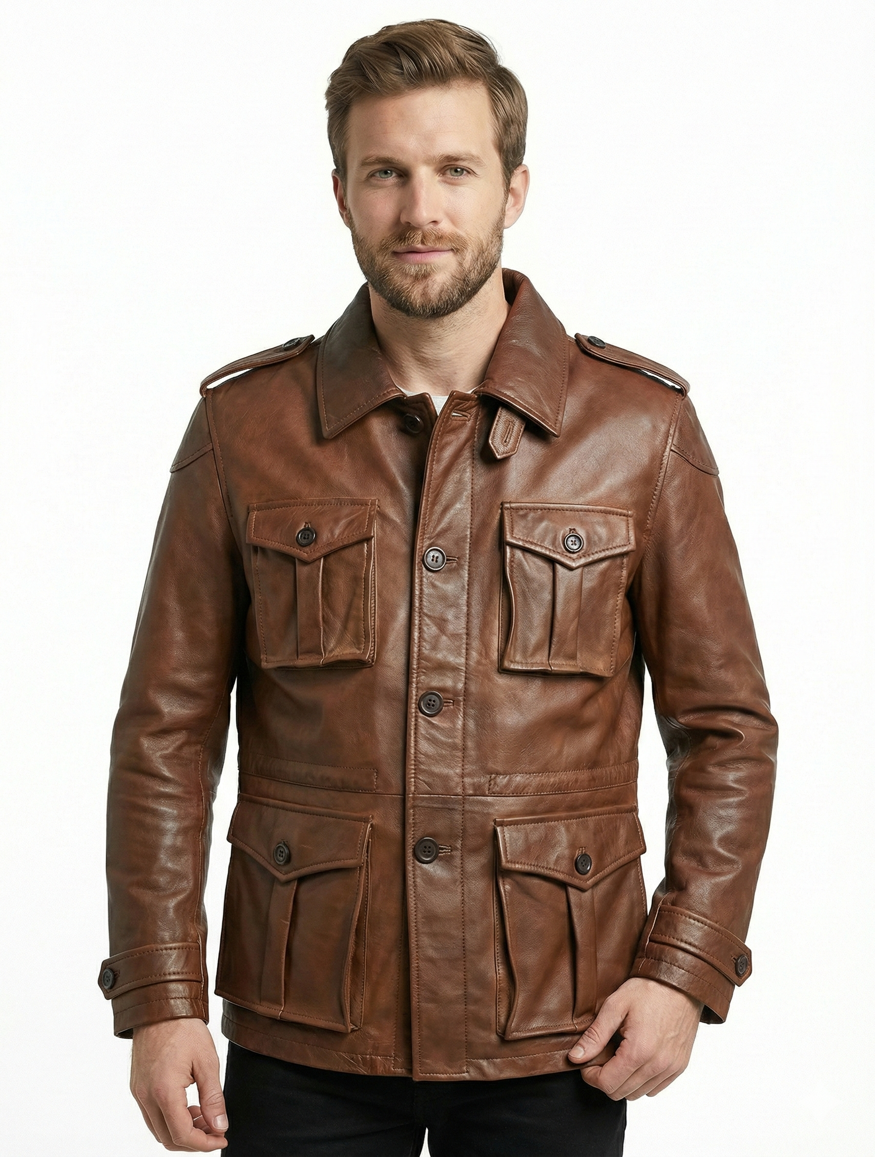 M65 Field Brown Leather Jacket Style - 1179 | Majestic Leather — front view | Majestic Leather UK