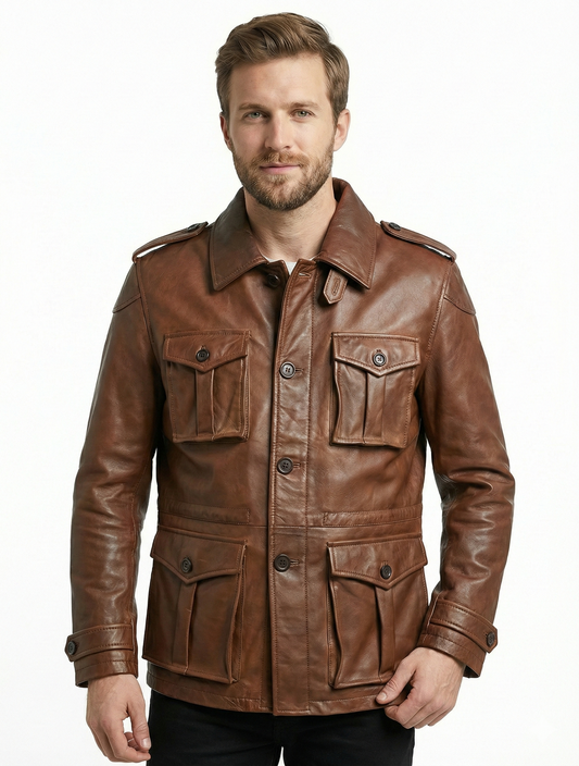 M65 Field Brown Leather Jacket Style - 1179 | Majestic Leather — front view | Majestic Leather UK