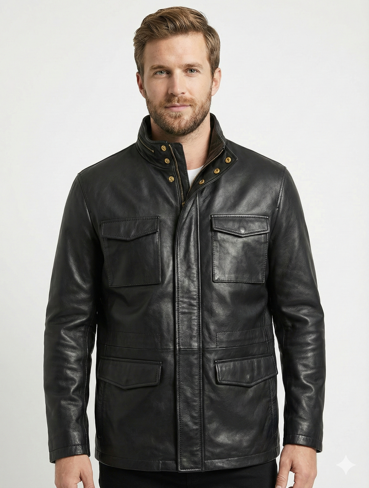 M65 Field Black Leather Jacket Style - 1043 | Majestic Leather — front view | Majestic Leather UK