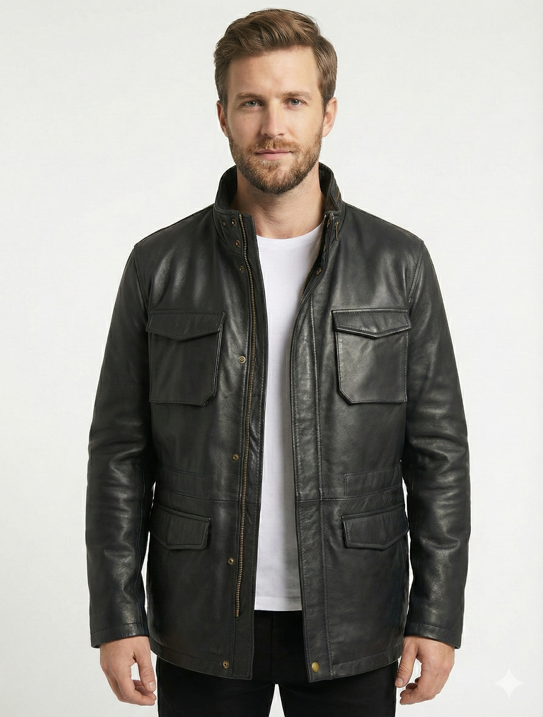 M65 Field Black Leather Jacket Style - 1043 | Majestic Leather — side profile | Majestic Leather UK
