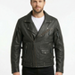 Men’s Black Biker Brando Motorcycle Real Leather Jacket Style - 1032 — collar detail | Majestic Leather UK