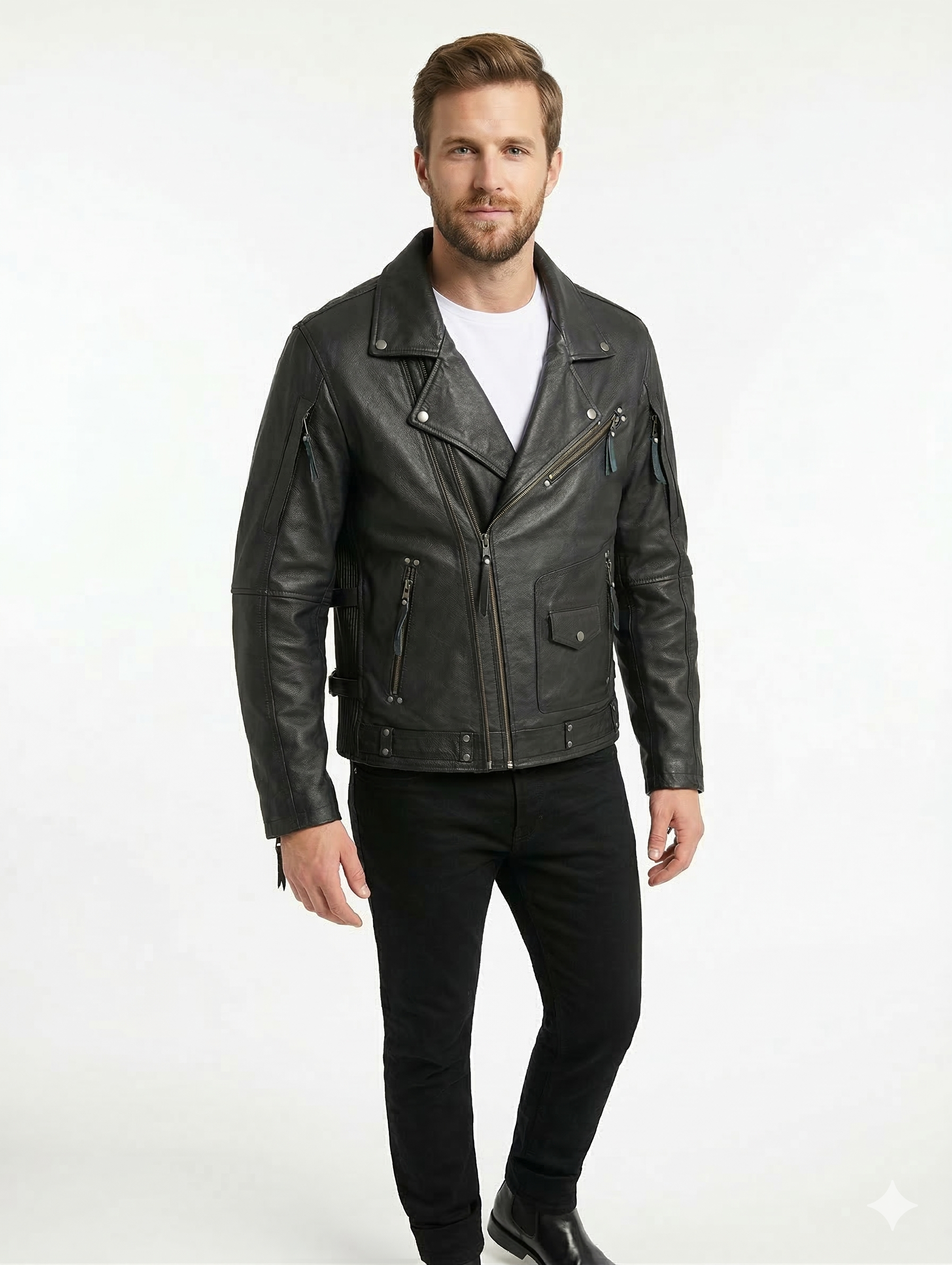 Men’s Black Biker Brando Motorcycle Real Leather Jacket Style - 1032 — interior lining | Majestic Leather UK