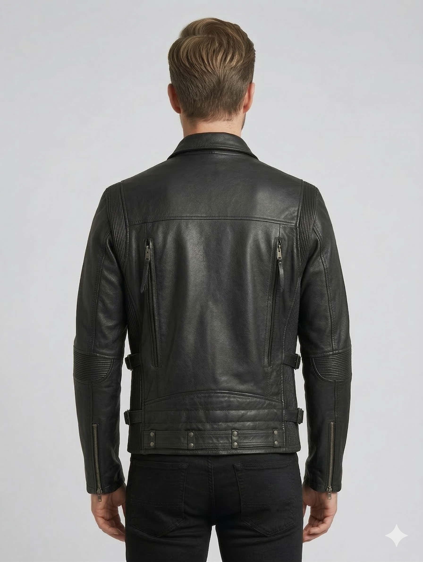 Men’s Black Biker Brando Motorcycle Real Leather Jacket Style - 1032 — sleeve detail | Majestic Leather UK