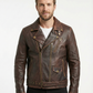 Men's Cafe Racer Distress Brown Biker Leather Jacket Style - 781 — front view | Majestic Leather UK