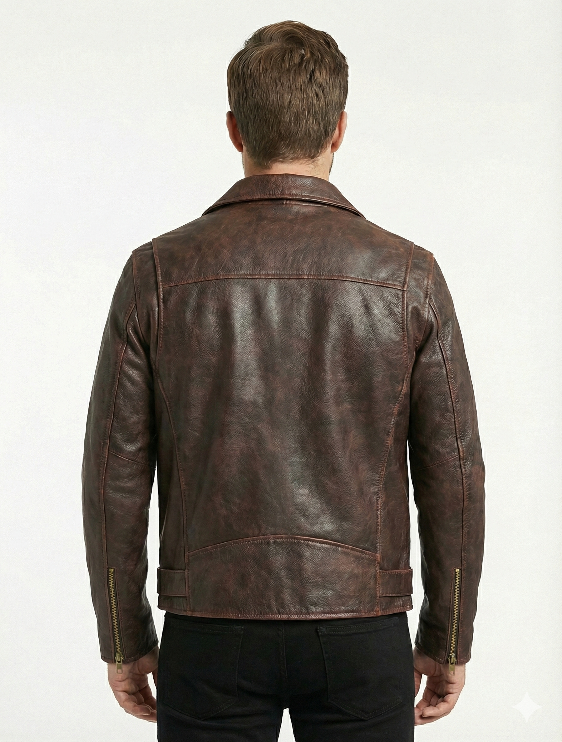 Men's Cafe Racer Distress Brown Biker Leather Jacket Style - 781 — back view | Majestic Leather UK