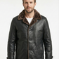 Men's Winter Real Leather Coat 3/4 Length with Artificial Shearling - Button Up Leather Coat — front view | Majestic Leather 