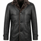 Men's Winter Real Leather Coat 3/4 Length with Artificial Shearling - Button Up Leather Coat — side profile | Majestic Leathe