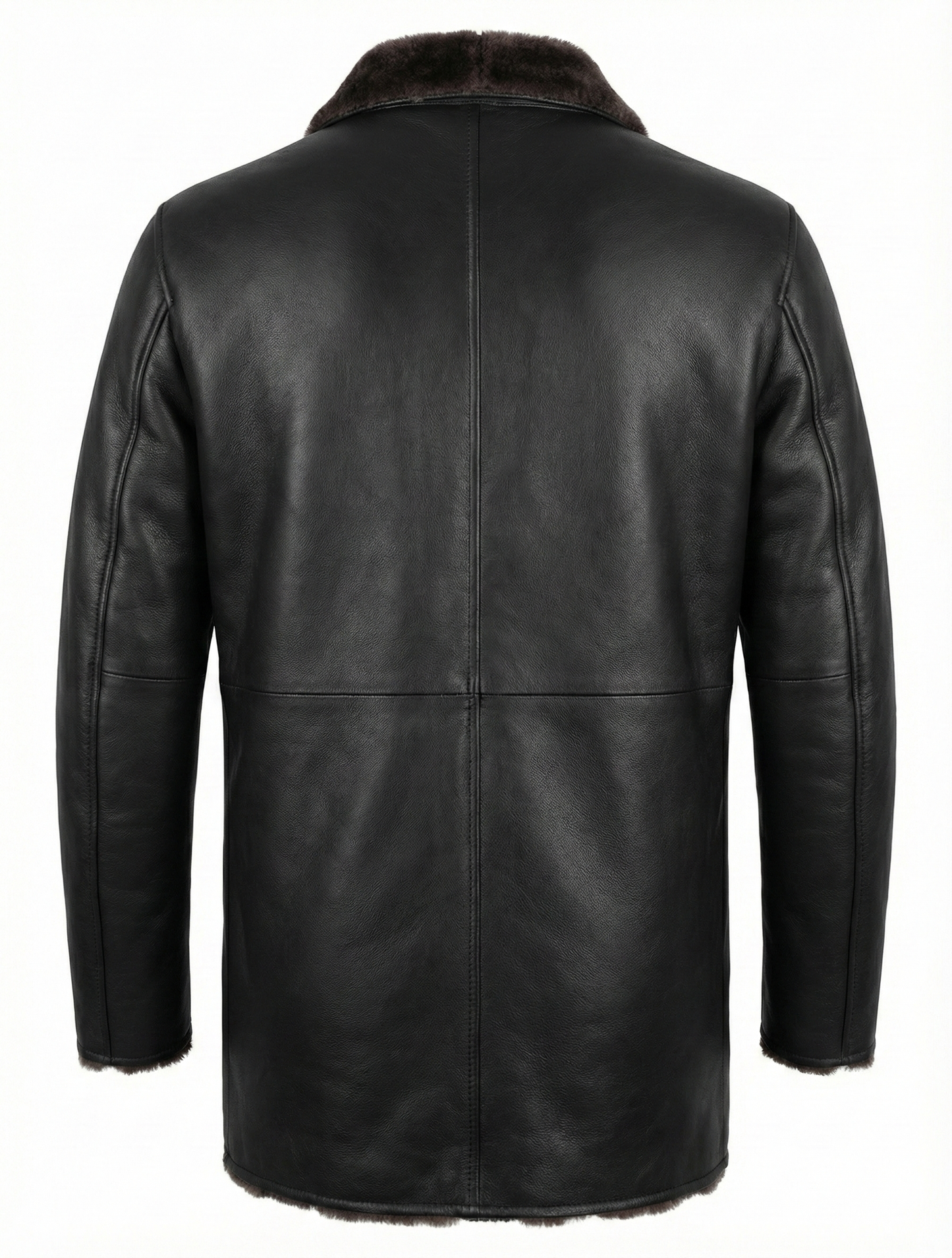 Men's Winter Real Leather Coat 3/4 Length with Artificial Shearling - Button Up Leather Coat — collar detail | Majestic Leath