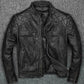 Men's Biker Vintage Cafe Racer Distressed Black Leather Jacket | Majestic Leather — side profile | Majestic Leather UK