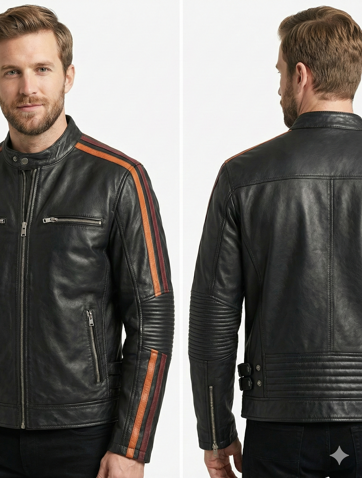 Men's Biker cafe racer Real Leather Jacket Style - 757 | Majestic Leather — side profile | Majestic Leather UK