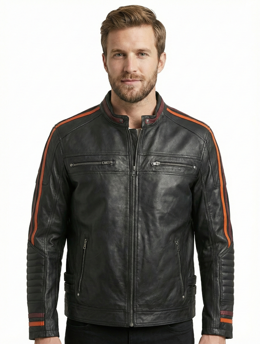 Men's Biker cafe racer Real Leather Jacket Style - 757 | Majestic Leather — front view | Majestic Leather UK