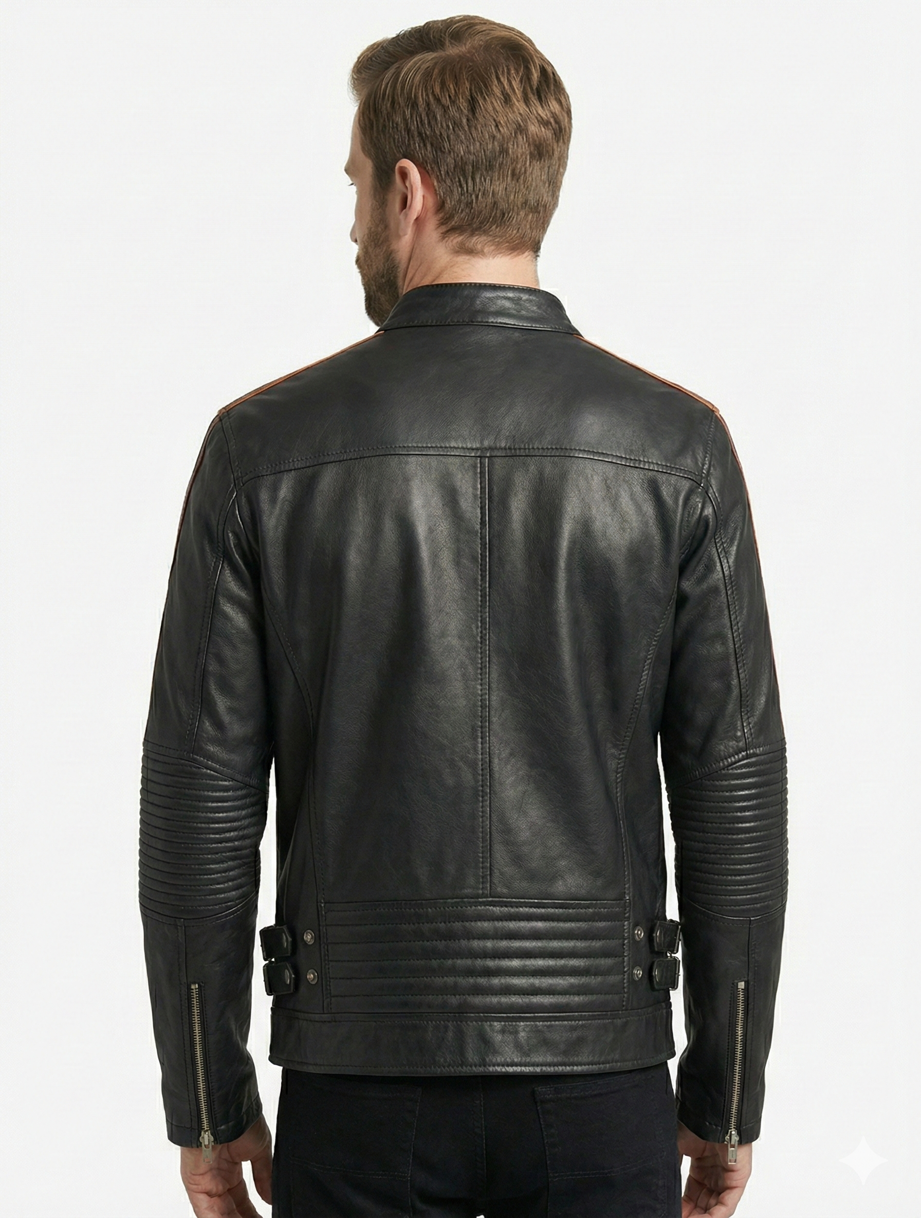Men's Biker cafe racer Real Leather Jacket Style - 757 | Majestic Leather — back view | Majestic Leather UK