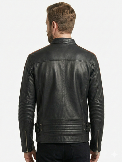 Men's Biker cafe racer Real Leather Jacket Style - 757 | Majestic Leather — back view | Majestic Leather UK