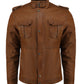 Mens Cafe Racer Camel Brown Real Leather Jacket | Majestic Leather — front view | Majestic Leather UK