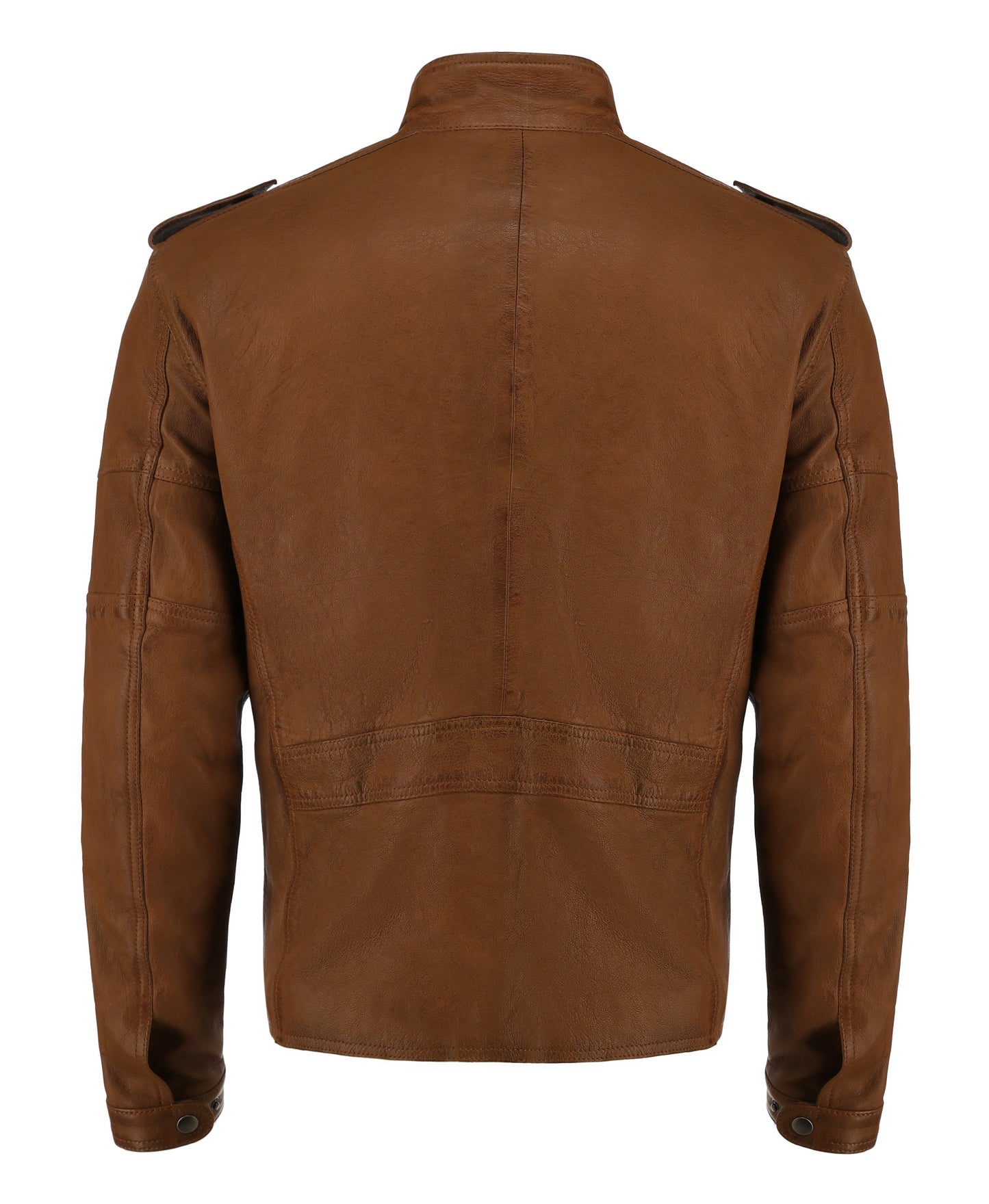 Mens Cafe Racer Camel Brown Real Leather Jacket | Majestic Leather — back view | Majestic Leather UK