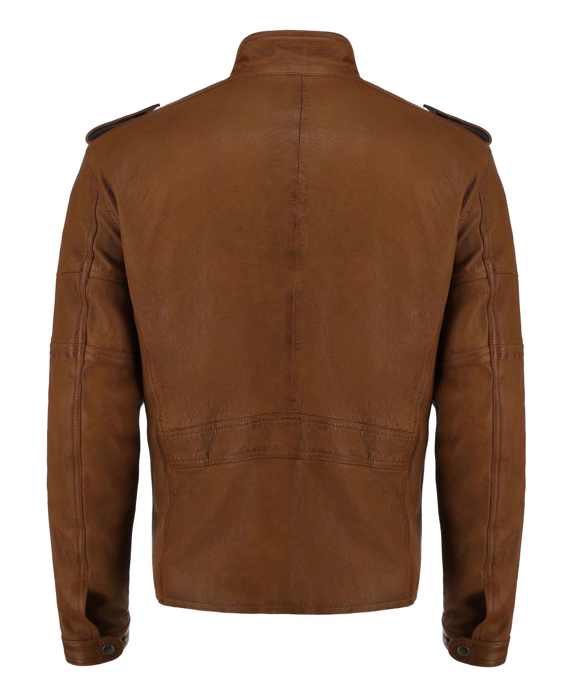 Mens Cafe Racer Camel Brown Real Leather Jacket | Majestic Leather — back view | Majestic Leather UK