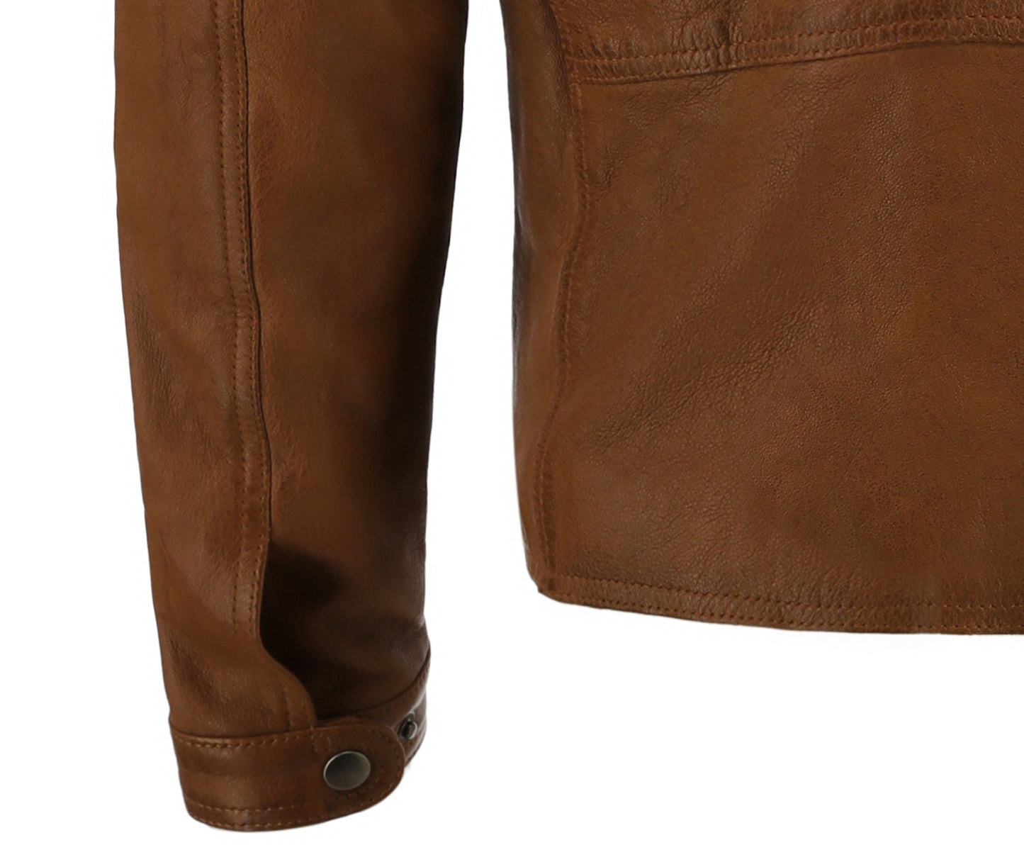 Mens Cafe Racer Camel Brown Real Leather Jacket | Majestic Leather — sleeve detail | Majestic Leather UK