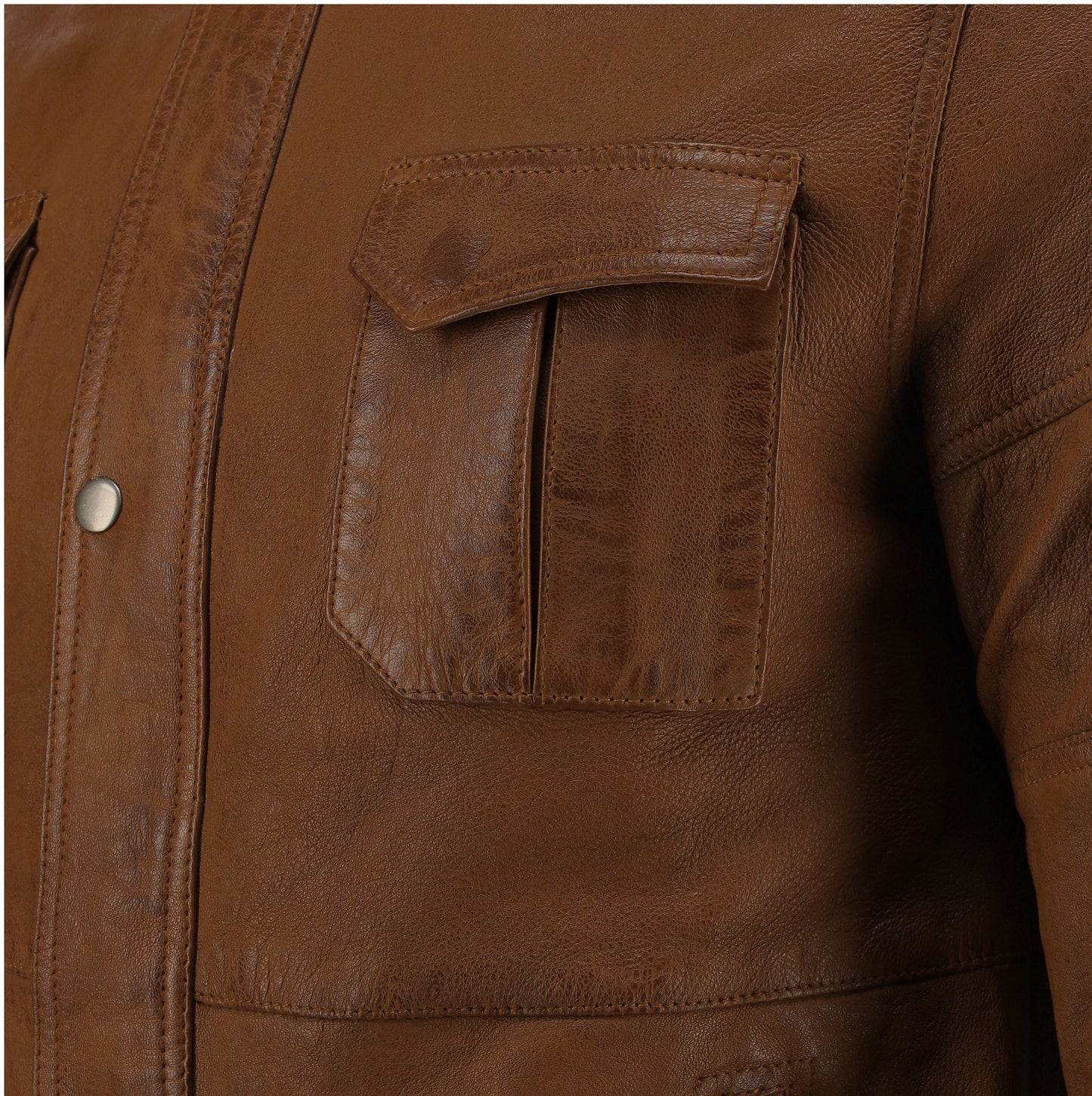 Mens Cafe Racer Camel Brown Real Leather Jacket | Majestic Leather — collar detail | Majestic Leather UK