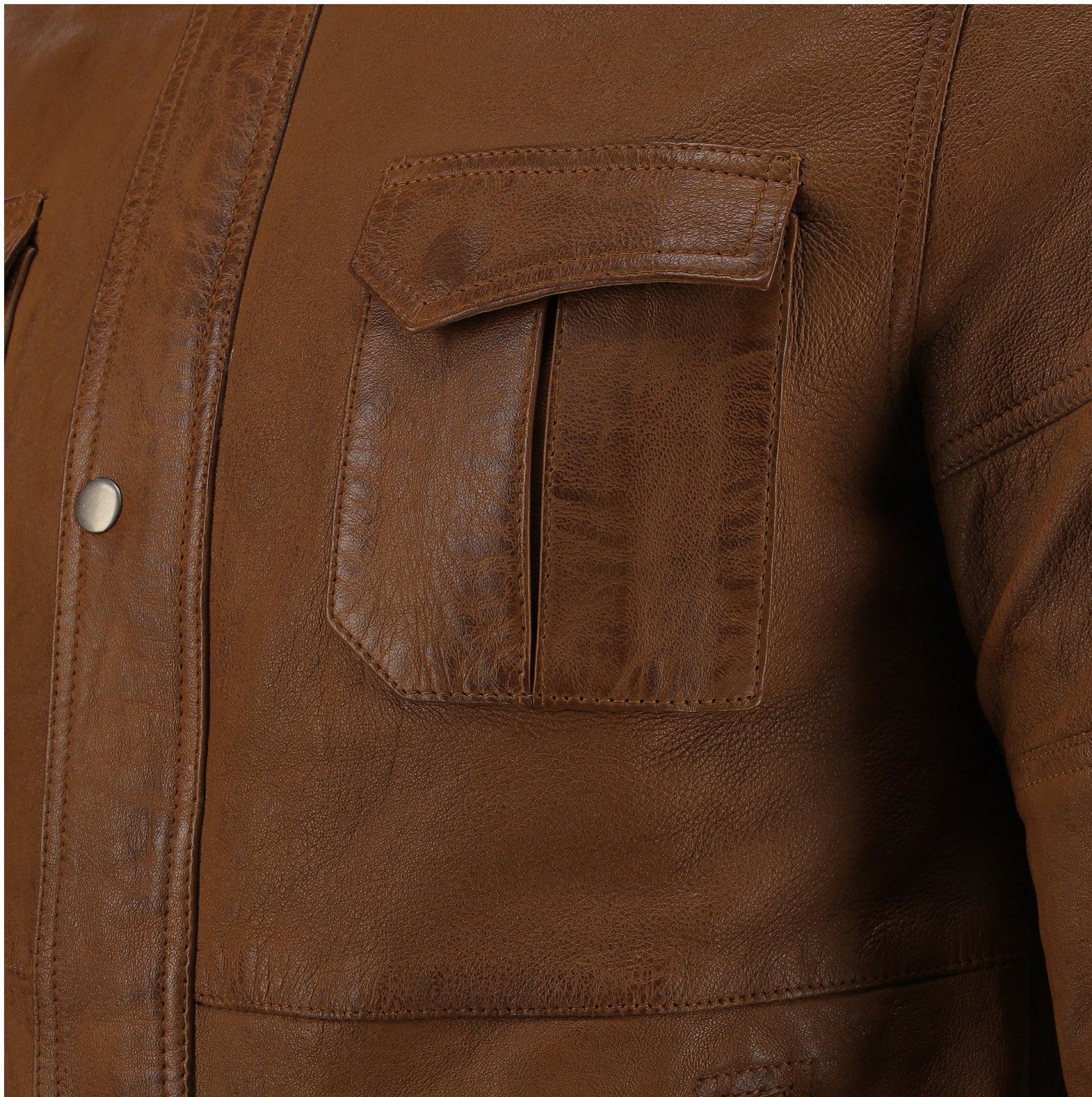 Mens Cafe Racer Camel Brown Real Leather Jacket | Majestic Leather — collar detail | Majestic Leather UK