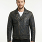 Men's Biker Cafe Racer Distress Black Leather Jacket Style-1158 — front view | Majestic Leather UK