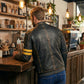 Biker Vintage Cafe Racer Distressed Black Leather Jacket Style - 789 — side profile | Majestic Leather UK