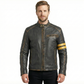 Biker Vintage Cafe Racer Distressed Black Leather Jacket Style - 789 — front view | Majestic Leather UK