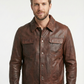 Persian Biker Cafe Racer Vintage Distressed Tan Brown Leather Jacket — front view | Majestic Leather UK