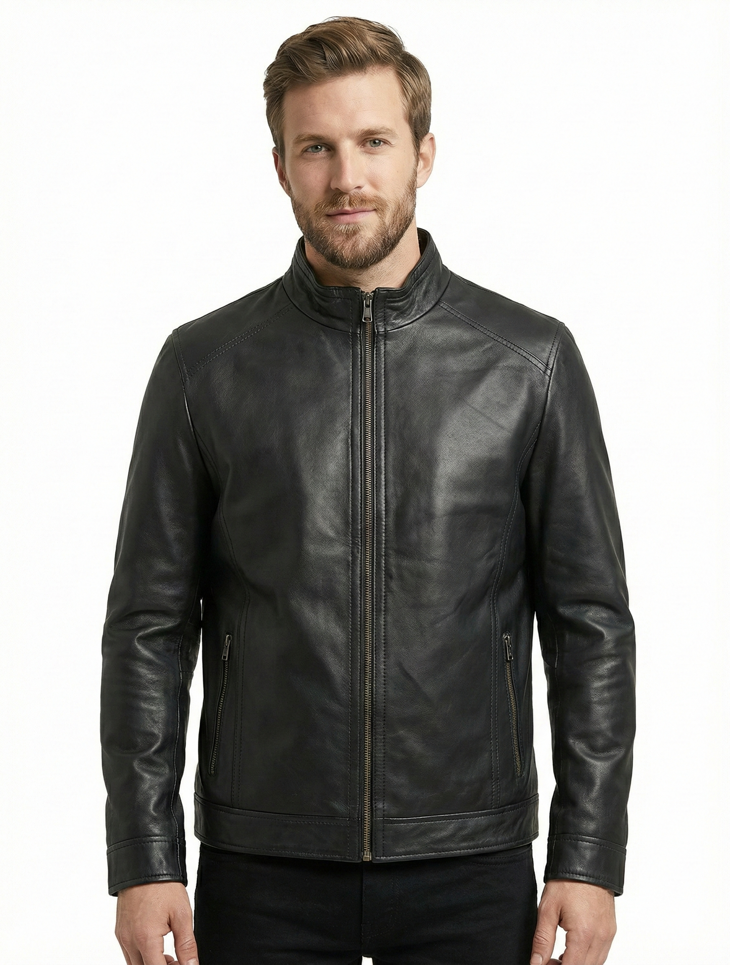 Men’s Real Lambskin Biker Leather Jacket Style-779 | Majestic Leather — front view | Majestic Leather UK