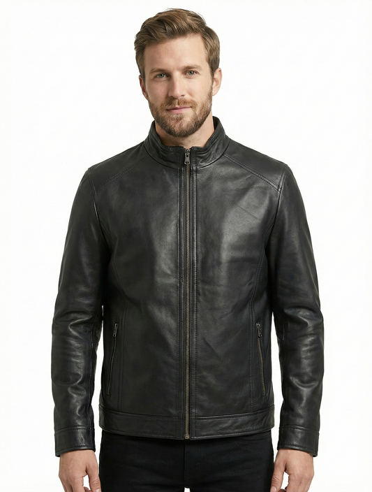 Men’s Real Lambskin Biker Leather Jacket Style-779 | Majestic Leather — front view | Majestic Leather UK