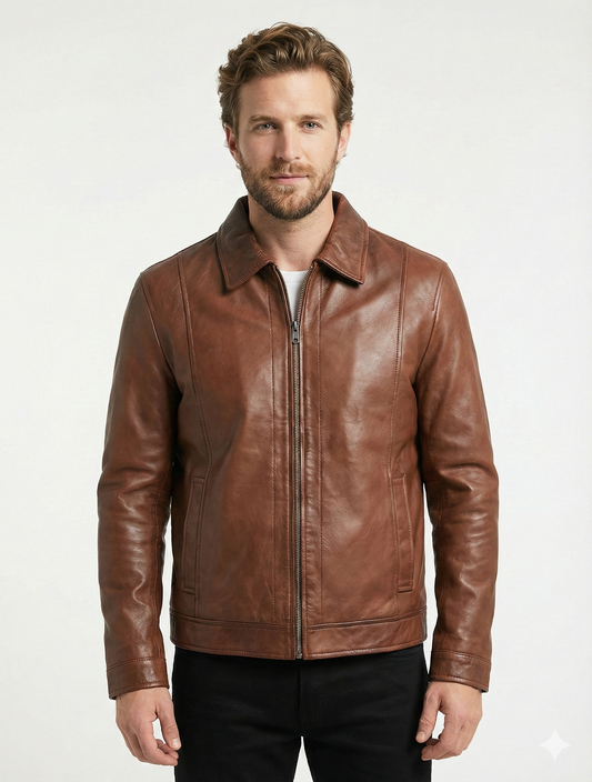 Men’s Real Leather Biker Jacket Style-1169 | Majestic Leather — front view | Majestic Leather UK