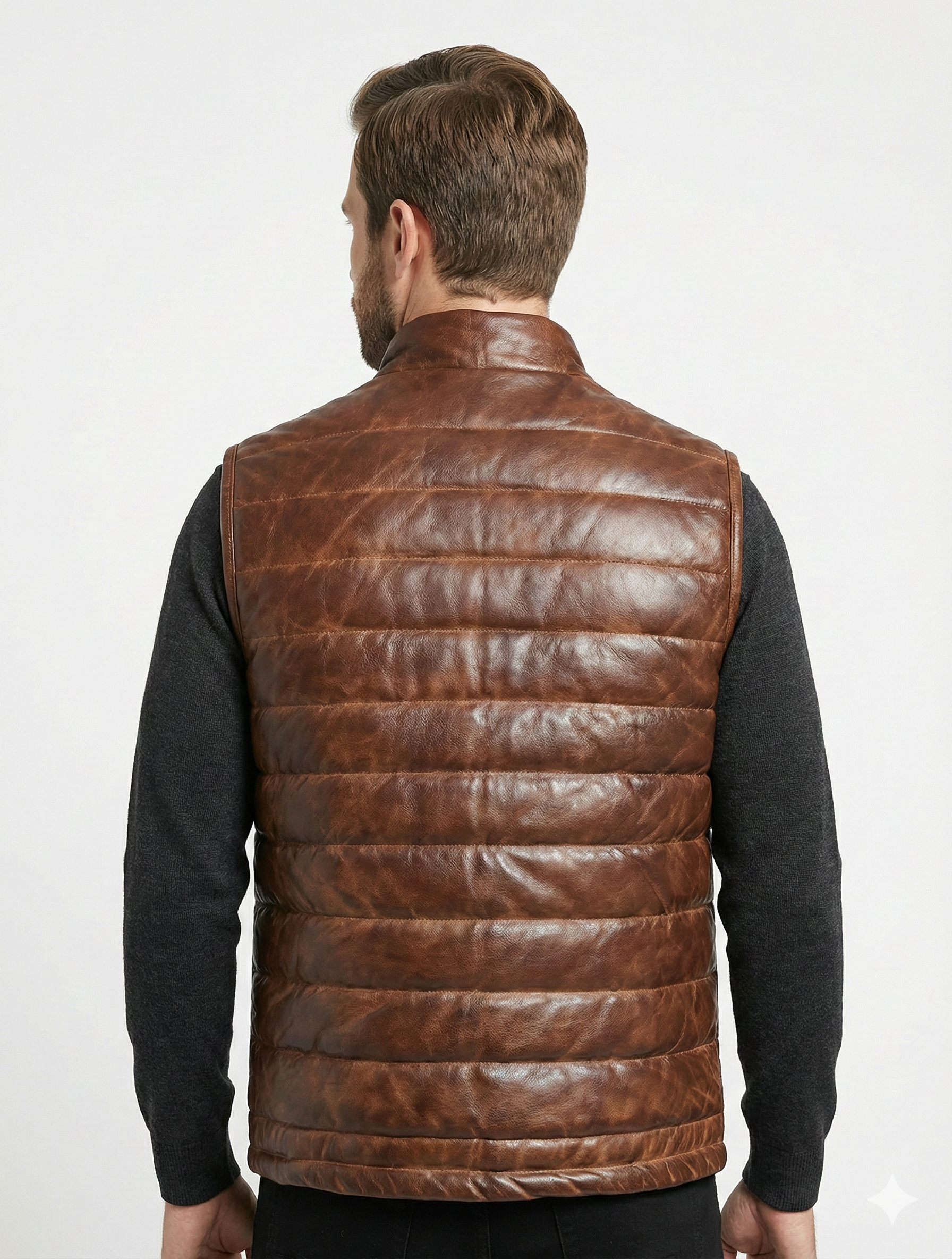 Men’s Real Lambskin Leather Sleeveless Puffer Vest Style-1183 | Majestic Leather — back view | Majestic Leather UK