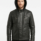 Biker Hooded Lambskin Leather Jacket Style - 132 | Majestic Leather — front view | Majestic Leather UK