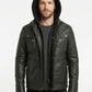 Biker Hooded Lambskin Leather Jacket Style - 132 | Majestic Leather — side profile | Majestic Leather UK