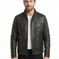 Biker Hooded Lambskin Leather Jacket Style - 132 | Majestic Leather — collar detail | Majestic Leather UK