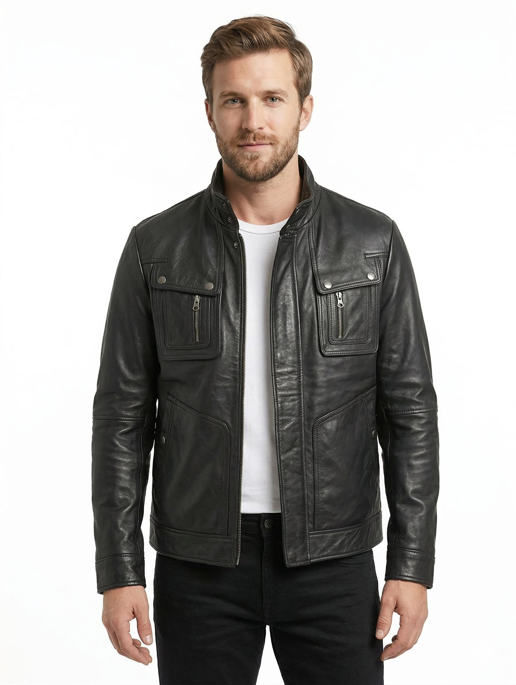 Biker Hooded Lambskin Leather Jacket Style - 132 | Majestic Leather — collar detail | Majestic Leather UK