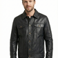 Men's Rock and Roll Black Real Leather Jacket - 776 | Majestic Leather — front view | Majestic Leather UK