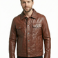 Men’s Real Lambskin Brown Tan Trucker Leather Jacket Style-785 | Majestic Leather — front view | Majestic Leather UK