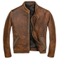 Men's Cafe Racer Distressed Brown Leather Jacket | Majestic Leather — front view | Majestic Leather UK
